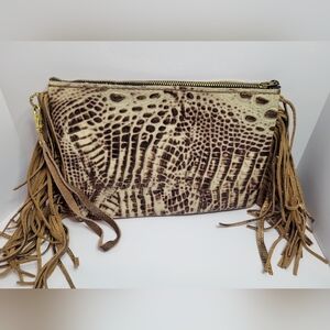 NWOT White leather gator clutch handbag